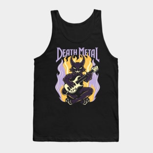 Death Metal Satanic Baphomet Cat playing guitar Tank Top